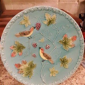 Antique Majolica Birds on Tree Branches Plate